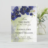 Save The Date Aquarelle d'orchidée bleu foncé Enregistrer la dat (Debout devant)