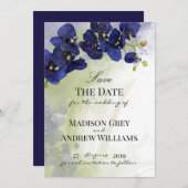 Save The Date Aquarelle d'orchidée bleu foncé Enregistrer la dat (Devant / Derrière)