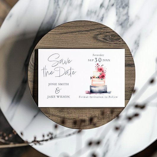 Save The Date Aquarelle douce gâteau mariage pastel enregistrer