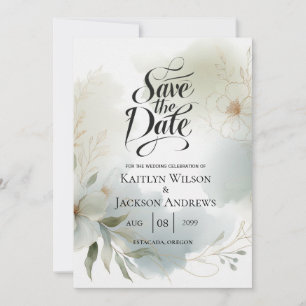 Save The Date Aquarelle douce Mariage vert Sage