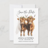 Save The Date Aquarelle du Mariage de vache Highland (Devant)