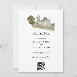 Save The Date Aquarelle Eglise traditionnelle Monogramme Mariage