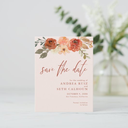 Save The Date Aquarelle en terre cuite Floral Enregistrer la dat (Debout devant)