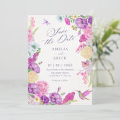 Save The Date Aquarelle esthétique florale violette  (Debout devant)