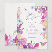 Save The Date Aquarelle esthétique florale violette  (Devant / Derrière)