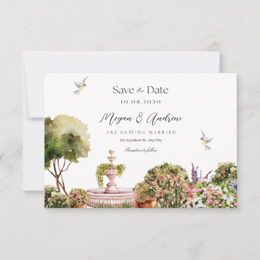 Save The Date Aquarelle esthétique jardin mariage de printemps (Devant)