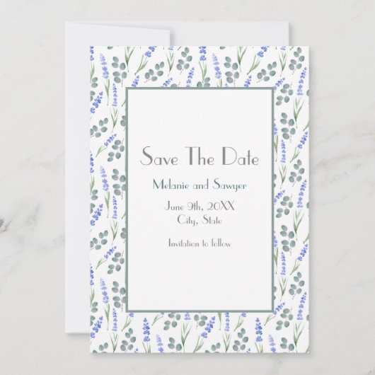 Save The Date Aquarelle et Lavender Eucalyptus Motif (Devant)