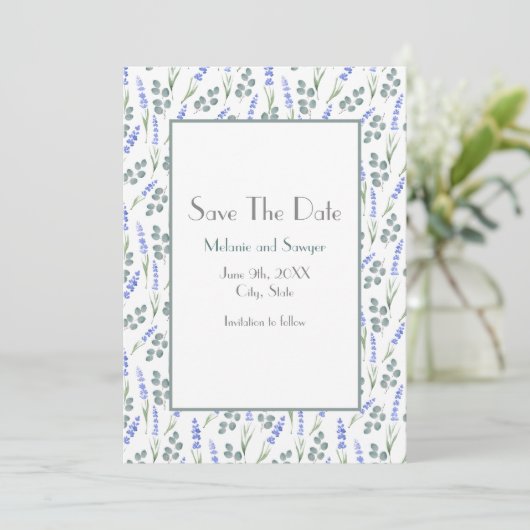 Save The Date Aquarelle et Lavender Eucalyptus Motif (Debout devant)