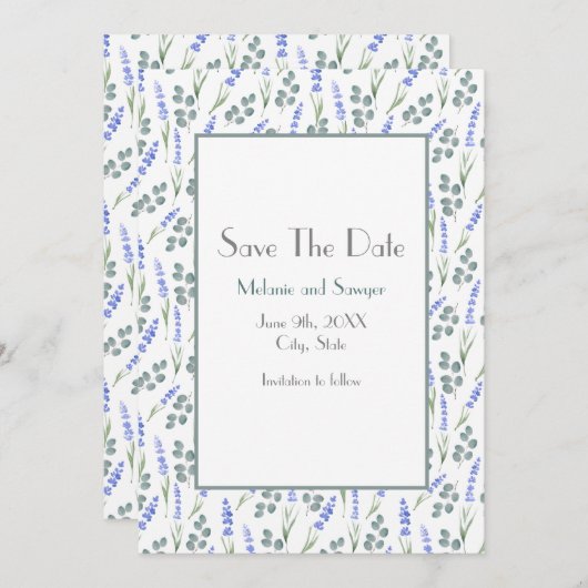 Save The Date Aquarelle et Lavender Eucalyptus Motif (Devant / Derrière)