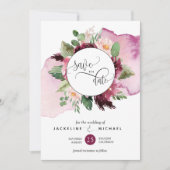 Save The Date Aquarelle et Mariage floral Berry et Blush (Devant)