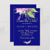 Save The Date Aquarelle été fleurie prune marine mariage (Devant / Derrière)