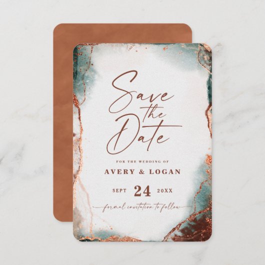 Save The Date Aquarelle Ethérée Abstraite Terra Cotta Mariage (Devant / Derrière)