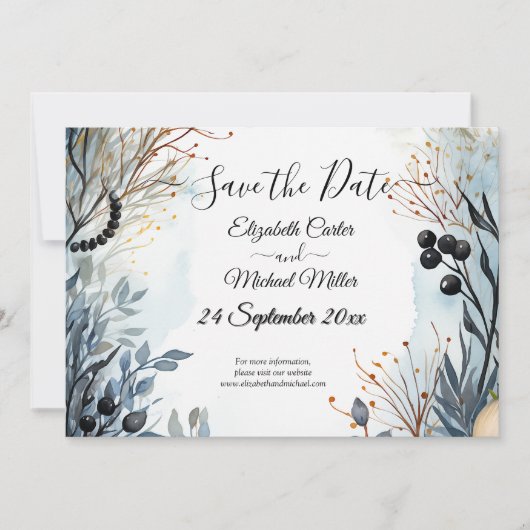 Save The Date Aquarelle Ethérée Delicate Foliage Serène (Devant)