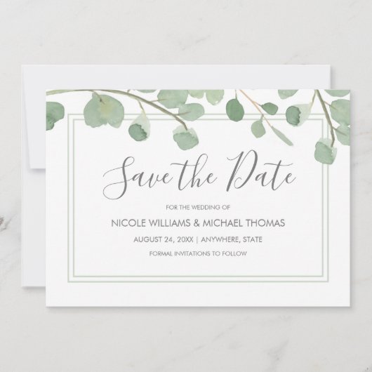 Save The Date Aquarelle Eucalyptus (Devant)