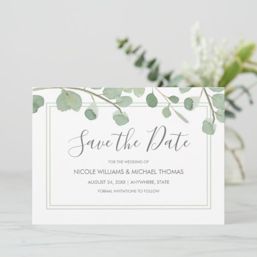 Save The Date Aquarelle Eucalyptus (Debout devant)