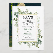 Save The Date Aquarelle Eucalyptus Botanical Green Photo (Devant / Derrière)