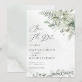 Save The Date Aquarelle Eucalyptus Feuillage Vert Sauge (Devant / Derrière)