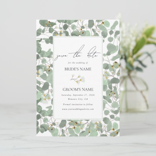 Save The Date Aquarelle Eucalyptus Mariage de fleurs vertes (Debout devant)