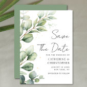 Save The Date Aquarelle Eucalyptus Mariage de script vert