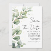 Save The Date Aquarelle Eucalyptus Mariage de script vert (Devant)