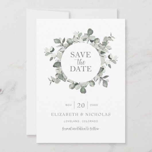 Save The Date Aquarelle Eucalyptus Mariage Photo Enregistrer la (Devant)