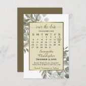 Save The Date Aquarelle Eucalyptus Pine Calendrier Gold Mariage (Devant / Derrière)
