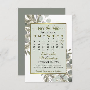 Save The Date Aquarelle Eucalyptus Pine Calendrier Sage Mariage