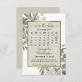Save The Date Aquarelle Eucalyptus Pine Calendrier Taupe Mariage (Devant / Derrière)