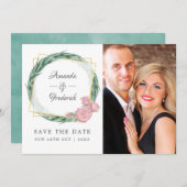 Save The Date Aquarelle Eucalyptus Rose Géométrique Mariage (Devant / Derrière)
