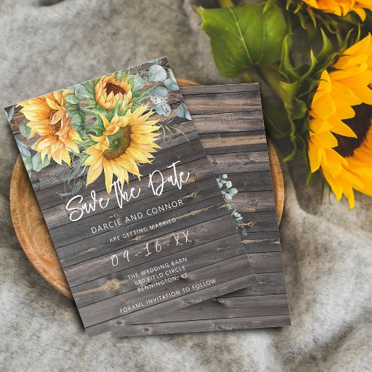 Save The Date Aquarelle Eucalyptus Tournesol Rustique