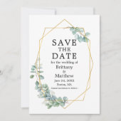 Save The Date Aquarelle Eucalyptus Vert Geo Cadre (Devant)