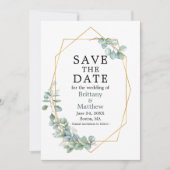 Save The Date Aquarelle Eucalyptus Vert Geo Cadre photo Save (Devant)