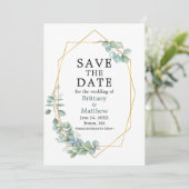 Save The Date Aquarelle Eucalyptus Vert Geo Cadre photo Save (Debout devant)