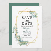 Save The Date Aquarelle Eucalyptus Vert Geo Cadre vert (Devant / Derrière)