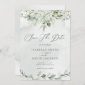 Save The Date Aquarelle Eucalyptus Vert Jardin Botanique (Devant / Derrière)