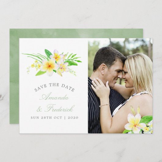 Save The Date Aquarelle exotique Frangipani Mariage Enregistrer  (Devant / Derrière)