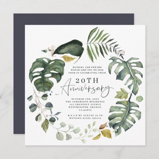 Save The Date Aquarelle feuillage 20e anniversaire mariage invit (Devant / Derrière)