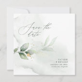 Save The Date Aquarelle feuillage et mariage d'or métallique (Devant)