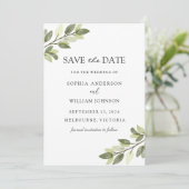 Save The Date Aquarelle Feuille verte Mariage élégant (Debout devant)
