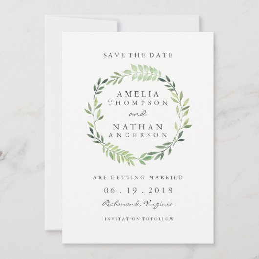 Save The Date Aquarelle Feuille verte Mercredi Mercredi Enregist (Devant)