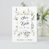 Save The Date Aquarelle Feuilles verts et branches (Debout devant)