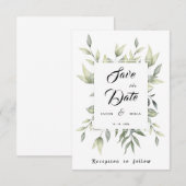 Save The Date Aquarelle Feuilles verts et branches (Devant / Derrière)