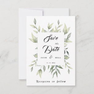 Save The Date Aquarelle Feuilles verts et branches