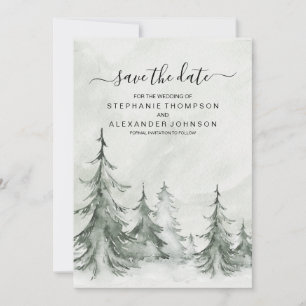 Save The Date Aquarelle Fir Trees Mariage d'hiver