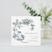 Save The Date Aquarelle Fleur Bleu Clair Vert Sauge (Debout devant)