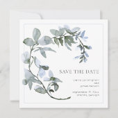 Save The Date Aquarelle Fleur Bleu Clair Vert Sauge (Devant)