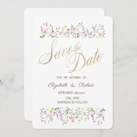 Save The Date Aquarelle Fleur sauvage chic (Devant / Derrière)