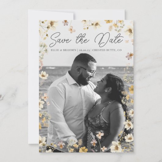 Save The Date Aquarelle Fleur sauvage Photo Mariage Enregistrer  (Devant)
