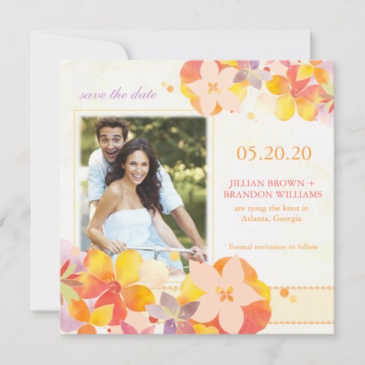 Save The Date Aquarelle Fleur sauvage photo Mariage Enregistrer (Devant)