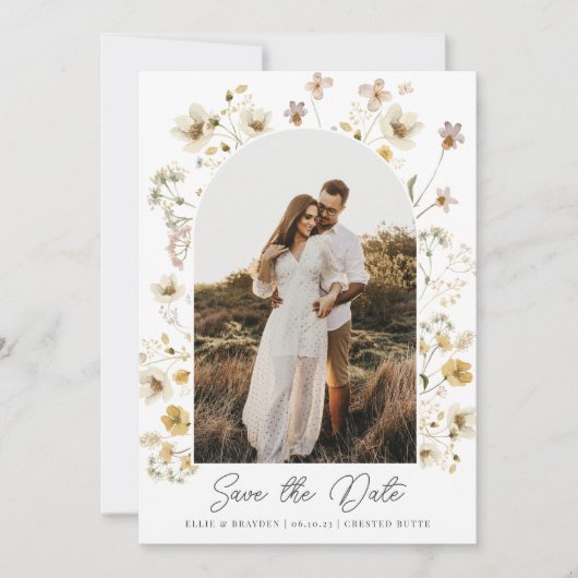 Save The Date Aquarelle Fleur sauvage Photo Mariage Enregistrer (Devant)